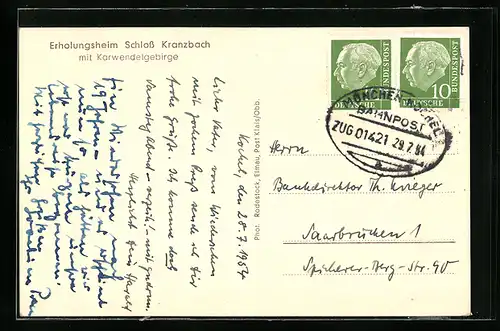 AK Bahnpoststempel München-Kochel, Zug 01421