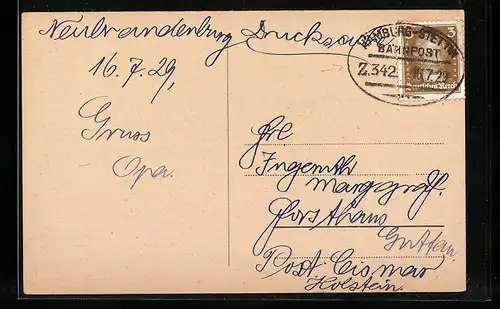 AK Bahnpoststempel Hamburg-Stettin, Zug 342