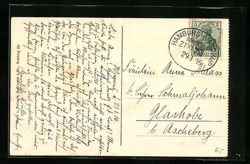 AK Bahnpoststempel Hamburg-Vamdrup, Zug 755