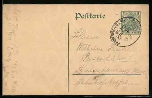 AK Bahnpoststempel Frankfurt-Karlsruhe, Zug 941