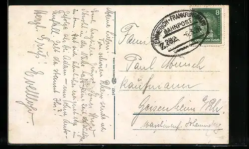 AK Bahnpoststempel Emmerich-Frankfurt /Main, Zug 282