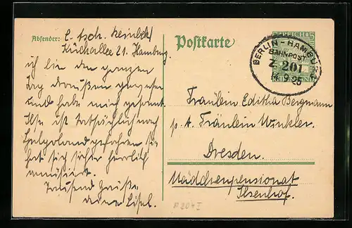 AK Bahnpoststempel Berlin-Hamburg, Z. 201