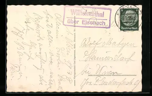 AK Landpoststempel Wilhelmsthal über Eisenach