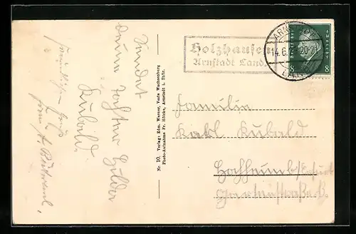 AK Landpoststempel Holzhausen /Arnstadt Land