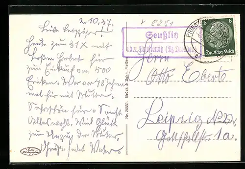 AK Landpoststempel Seusslitz über Briestewitz /Bz. Dresden