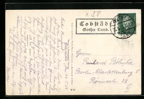 AK Landpoststempel Cobstädt /Gotha Land