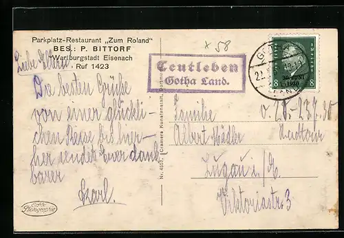 AK Landpoststempel Teutleben /Gotha Land