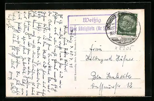 AK Landpoststempel Weissig über Königstein /Kreis Pirna