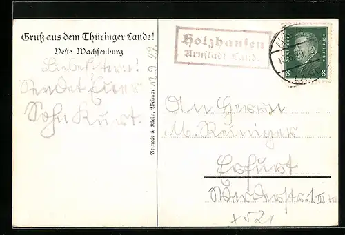 AK Landpoststempel Holzhausen /Arnstadt Land