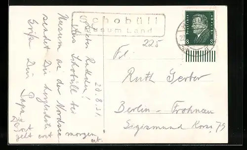 AK Landpoststempel Schobüll, Husum Land