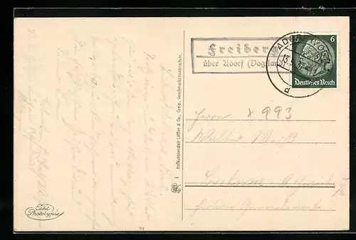 AK Landpoststempel Freiberg über Adorf /Vogtland