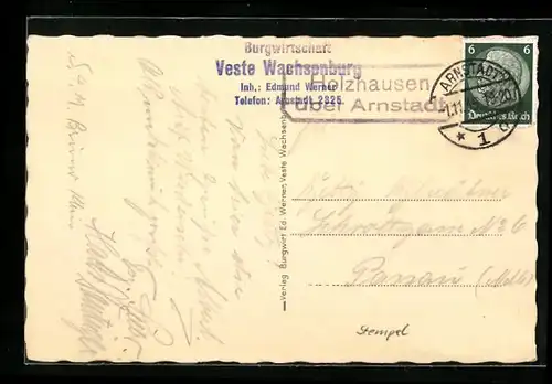 AK Landpoststempel Holzhausen über Arnstadt