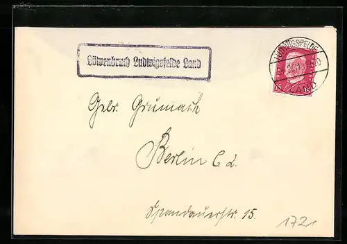 Briefumschlag Landpoststempel Löwenbruch, Ludwigsfelde Land