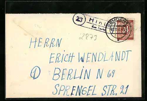 Briefumschlag Landpoststempel Hinte über Emden