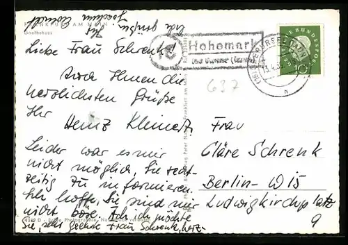 AK Landpoststempel Hohemark über Oberursel /Taunus