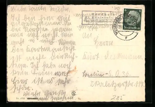 AK Landpoststempel Nordholz, Kr. Wesermünde über Wesermünde-Geestemünde