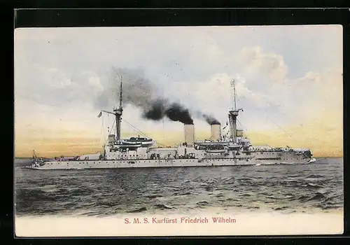 AK Kriegsschiff SMS Kurfürst Friedrich Wilhelm in Fahrt