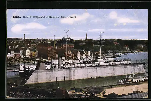 AK Kiel, S. M. S. Helgoland im Dock der Kaiserl. Werft