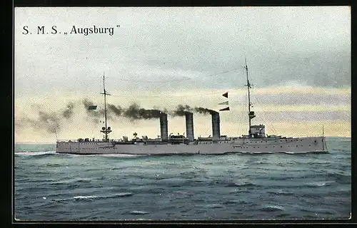 AK Kriegsschiff S.M.S. Augsburg auf See