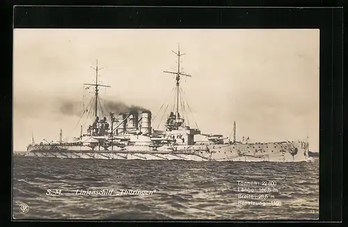 AK Kriegsschiff SM Linienschiff Thüringen