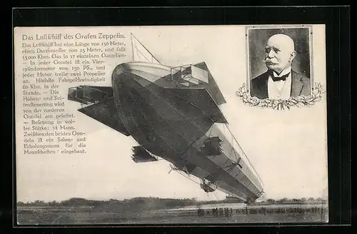 AK Das Luftschiff des Grafen Zeppelin, Portrait Graf Zeppelin