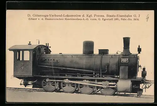 AK D Güterzugs-Verbund-Lokomotive d. Kgl. Preuss. Staats-Eisenbahn G 7, HANOMAG