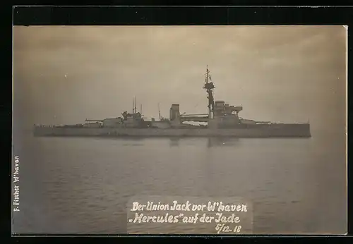 AK Der Union Jack vor Wilhelmshaven, Kriegsschiff Hercules auf der Jade