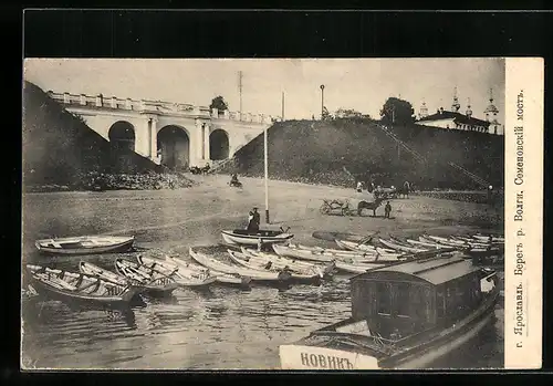 AK Jaroslawl /Wolga, Ruderboote am Strand