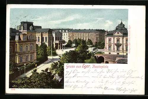 AK Eger, Theaterplatz mit Stadttheater