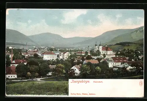 AK Haindorf /Isergebirge, Panorama der Ortschaft