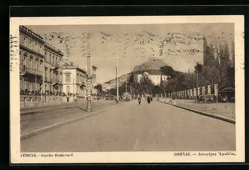 AK Athens / Athen, Amelie Boulevard, Strassenbahn