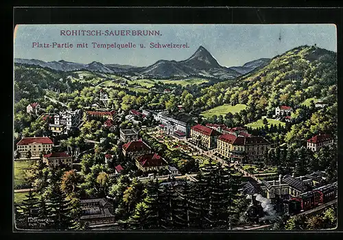 AK Rohitsch-Sauerbrunn, Ortsansicht mit Tempelquelle und Schweizerei