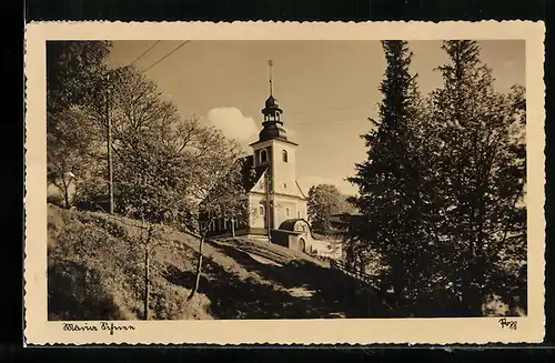 AK Maria Schnee, Ortspartie mit Kirche
