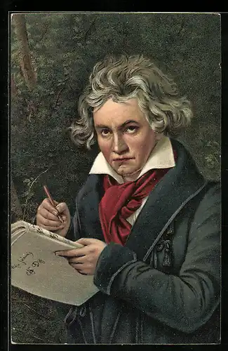 Künstler-AK Portrait Beethovens beim Komponieren im Wald
