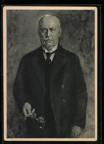 Künstler-AK Erich Ludendorff mit strengem Blick und Brille in der Hand