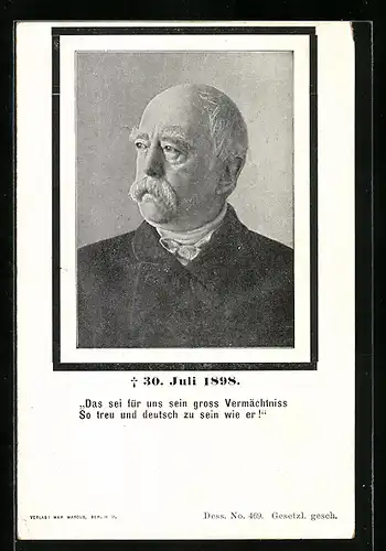 AK Bildnis von Bismarck, gest. 30. Juli 1898