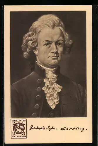 Künstler-AK Dichter Gotthold Ephraim Lessing, Halbportrait mit Perücke