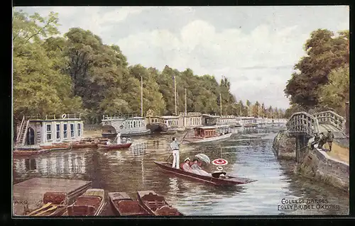 Künstler-AK A. R. Quinton: Oxford, Folly Bridge, College Barges