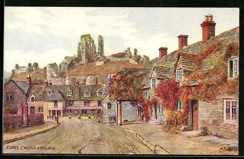 Künstler-AK A. R. Quinton: Corfe, Castle & Village