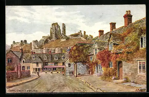 Künstler-AK A. R. Quinton: Corfe, Castle & Village