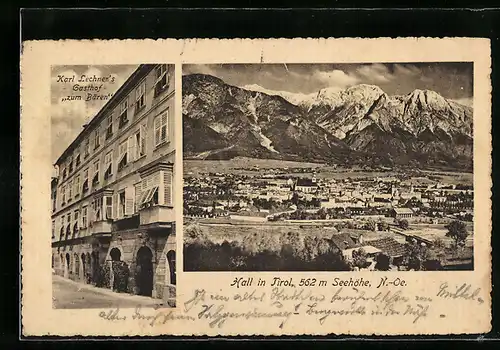 AK Hall, Gasthof zum Bären Bes.: Karl Lechner, Gesamtansicht