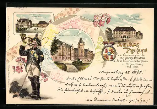 Lithographie Regensburg, Neues fürstliches Palais, Schloss Taxis, Freisinger Hof