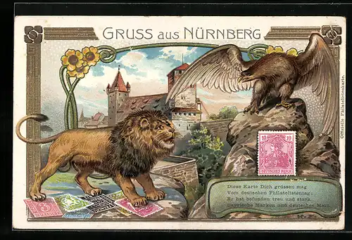Präge-AK Nürnberg, Diese Karte Dich grüssen mag vom deutschen Philatelistentag, Ausstellung