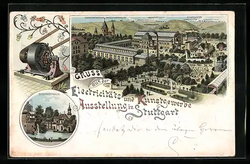 Lithographie Ganzsache Württemberg PP11D18 /02: Stuttgart, Elektrizitäts und Kunstgewerbe Ausstellung, Schukerthaus