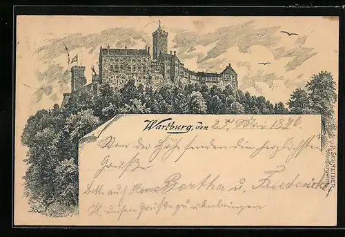 Vorläufer-Lithographie Ganzsache PP9F400: Ansicht der Wartburg, 1890