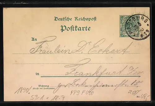Vorläufer-Lithographie Ganzsache PP9F400: Ansicht der Wartburg, 1890