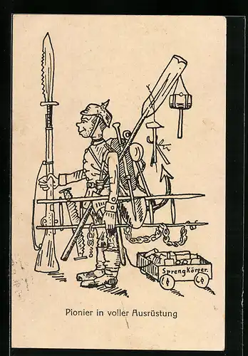 Künstler-AK Pionier in voller Ausrüstung