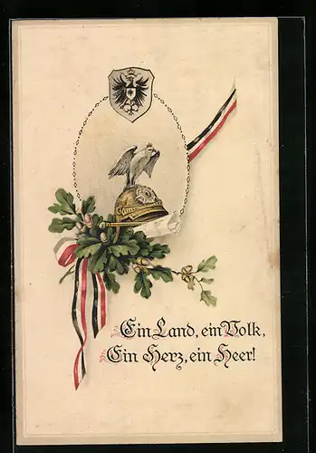 AK Reichsadler mit Pickelhaube und Eichenblättern, Treudeutsche Wünsche zum Geburtstag