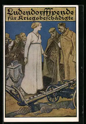 AK Ludendorffspende für Kriegsbeschädigte, Frau verteilt Spenden an Soldaten