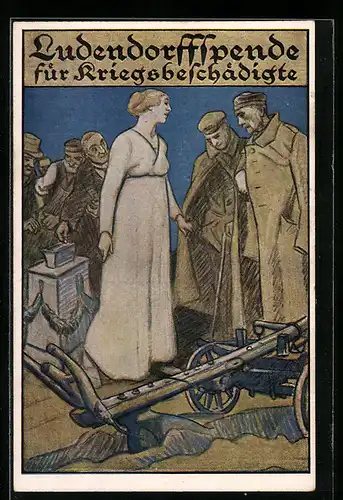 AK Ludendorffspende für Kriegsbeschädigte, Frau verteilt Spenden an Soldaten